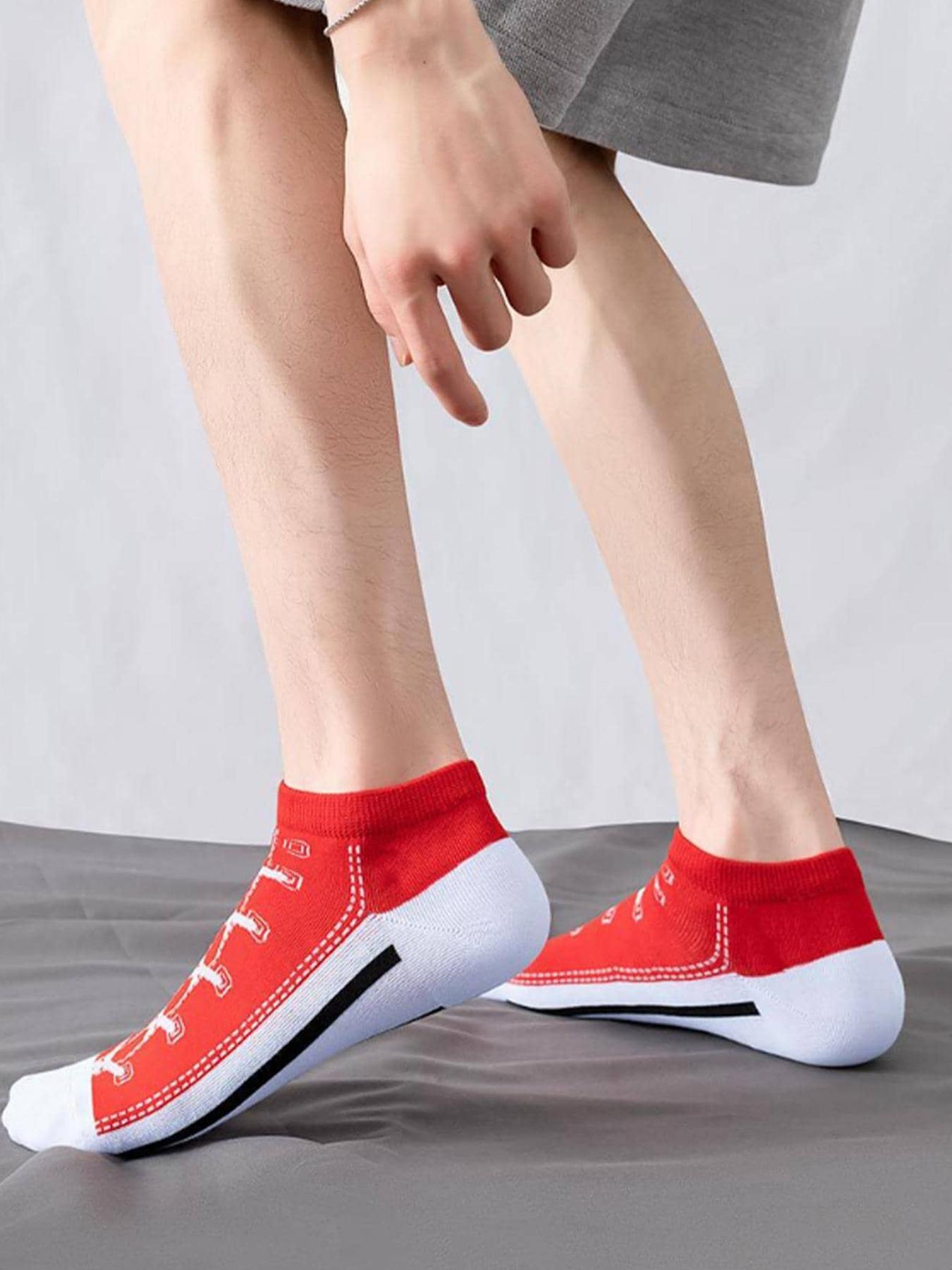 Men's Graphic Ankle Socks, Casual Comfy Breathable Low Cut Knitted Socks for Daily Wear, 5 Pairs Knit Anklets for Men, Summer Men's Socks & Hosiery