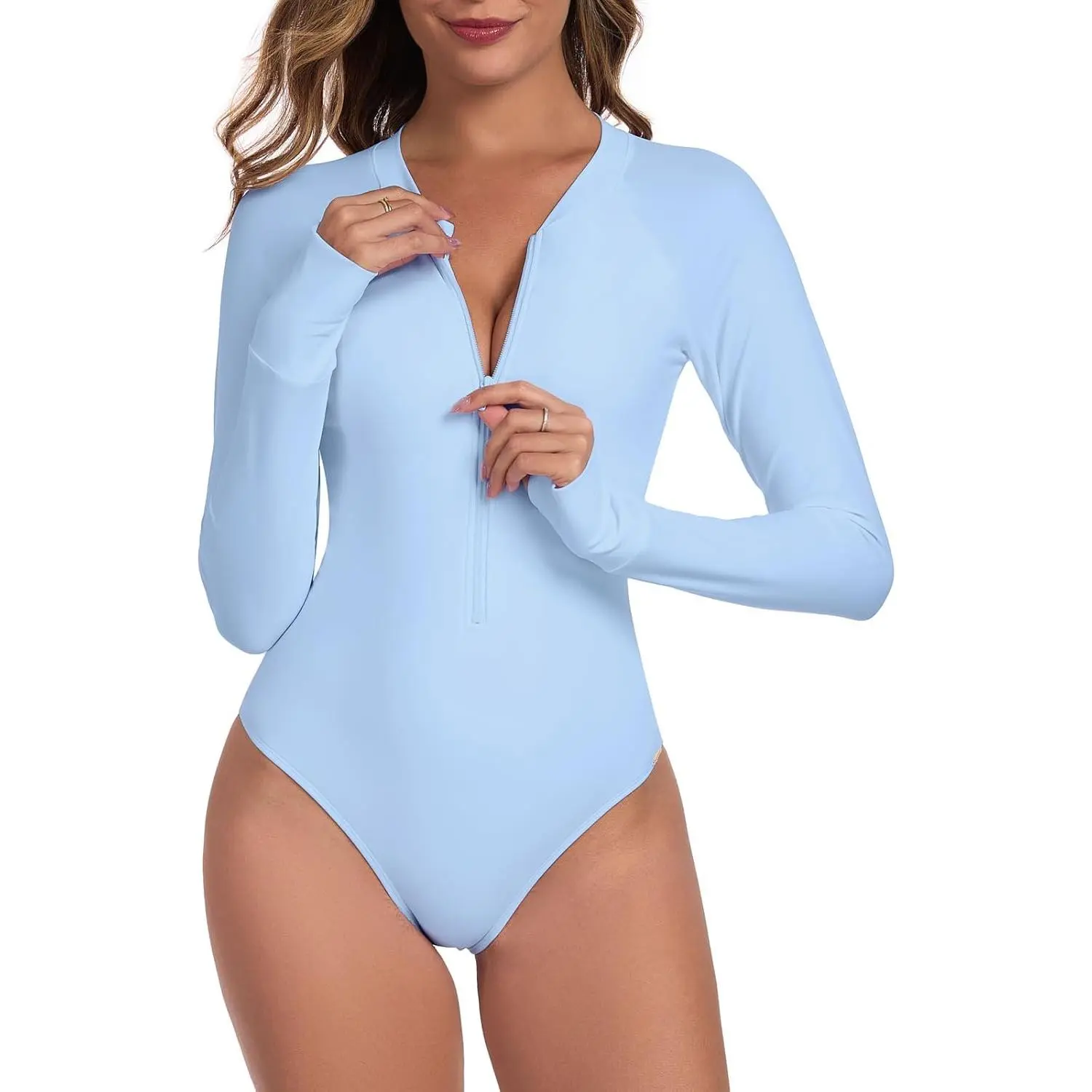 Women's Long Sleeve One Piece Swimsuits Rash Guard Modest Full Coverage Bathing Suit