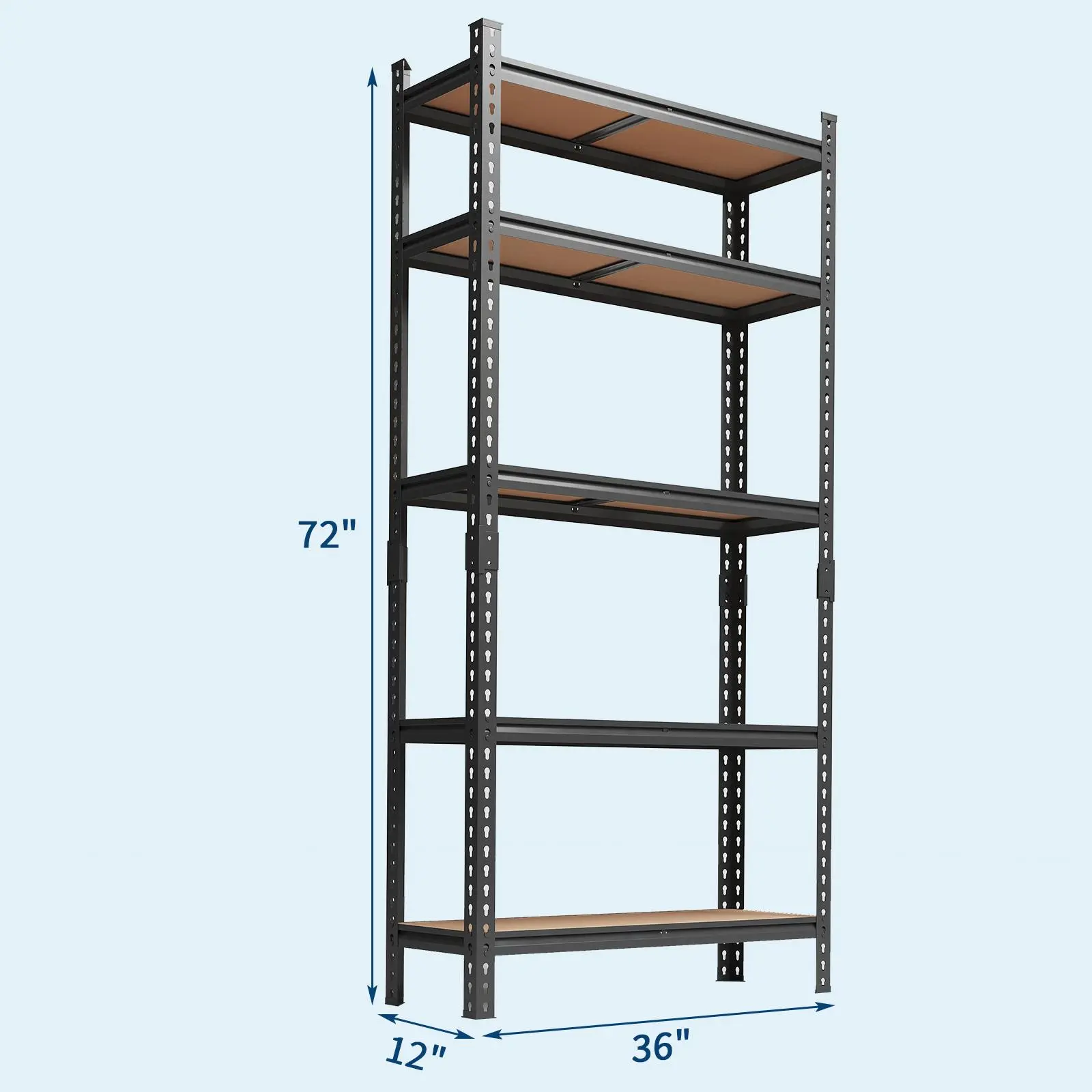Gaomon 5 Tier Heavy Duty Metal Storage Shelves, 400lbs Capacity Garage Shelving Unit, Adjustable Steel Rack for Pantry Basement Warehouse, Boltless Assembly, Black, 36x12x72 Inch