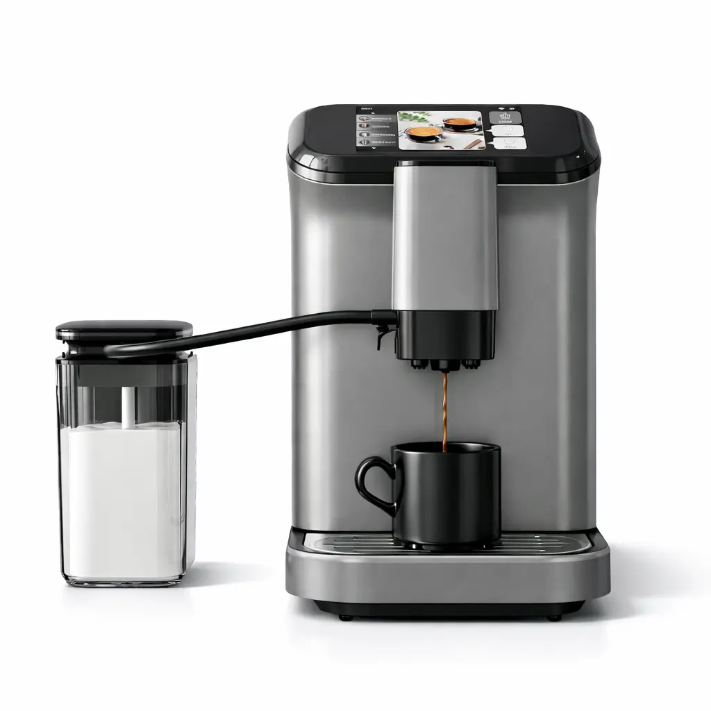 Espresso Maker with Milk Frother - Fully Automatic, 4-Beverage Options, Built-In Grinder, Intuitive Touch Display