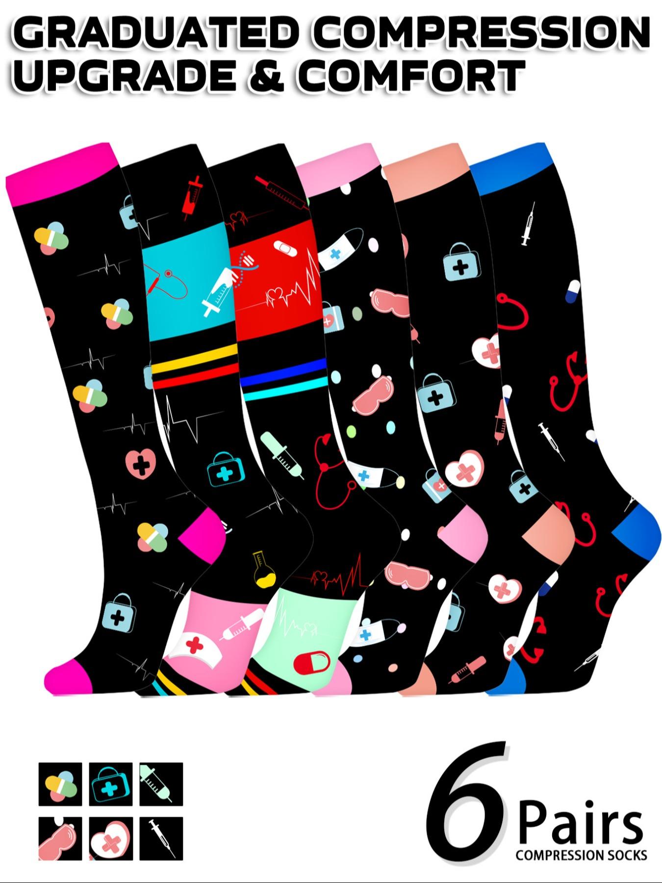Unisex's Colorful Compression Socks, Sports Socks for Running, Nurses, Pregnant Women, Sports Socks for Improving Blood Circulation, Polyester Athletic Socks