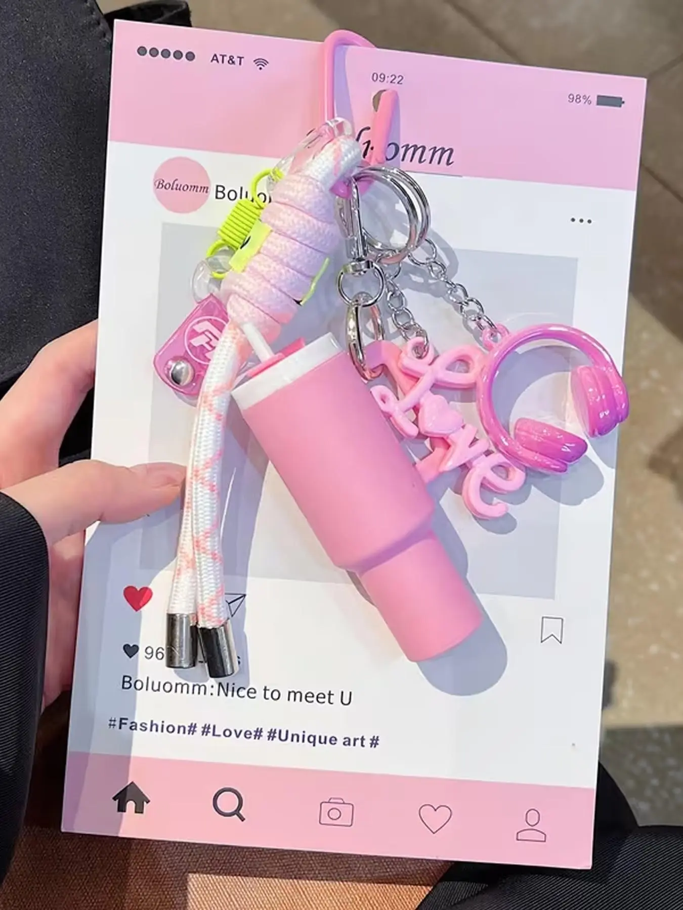 Mini Stanley Tumbler Bag Charm Keychain, Y2K Sporty Aesthetic Woven Braided Lanyard With Charms, Matte Pastel & Shiny Gradient Dual‑Finish, Cute Backpack Decor For Teen Girls