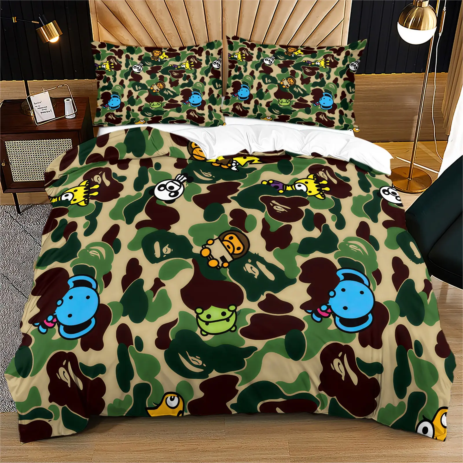 Camouflage Cartoon Pattern Duvet Cover Set, Soft And Comfortable Bedding Set, Including 1 Duvet Cover And 1 Or 2 Pillowcases, Without Duvet Core And Pillow Core, Suitable As Bedroom Decoration For Teenagers And Adults, Comfy Bedding Sets
