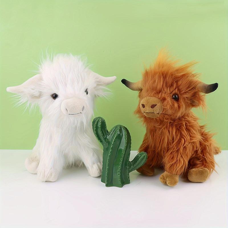 Simulated Highland Cow Plush Toy, Cute Cow Design, Summer Gifts, Soft and Comfortable Stuffed Toy for Home Decor, Companion Toy, Creative Birthday & Holiday Gift Options,Christmas Gifts For GF