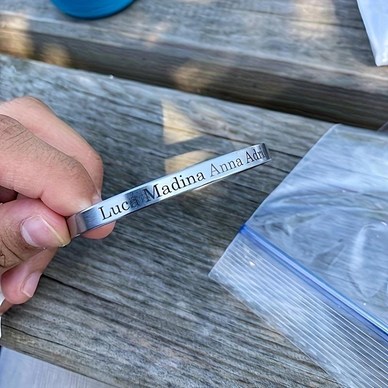 1pc Men's 5mm Wide Bracelet Customizable with Coordinates, Name, Text, Phrase, Letter, Symbol, Date.Double-Sided Personalization Available.Stainless Steel Brushed Matte Cuff Bracelet in Golden, Silvery, Black, Rose Golden.Men's Bracelet.Father's