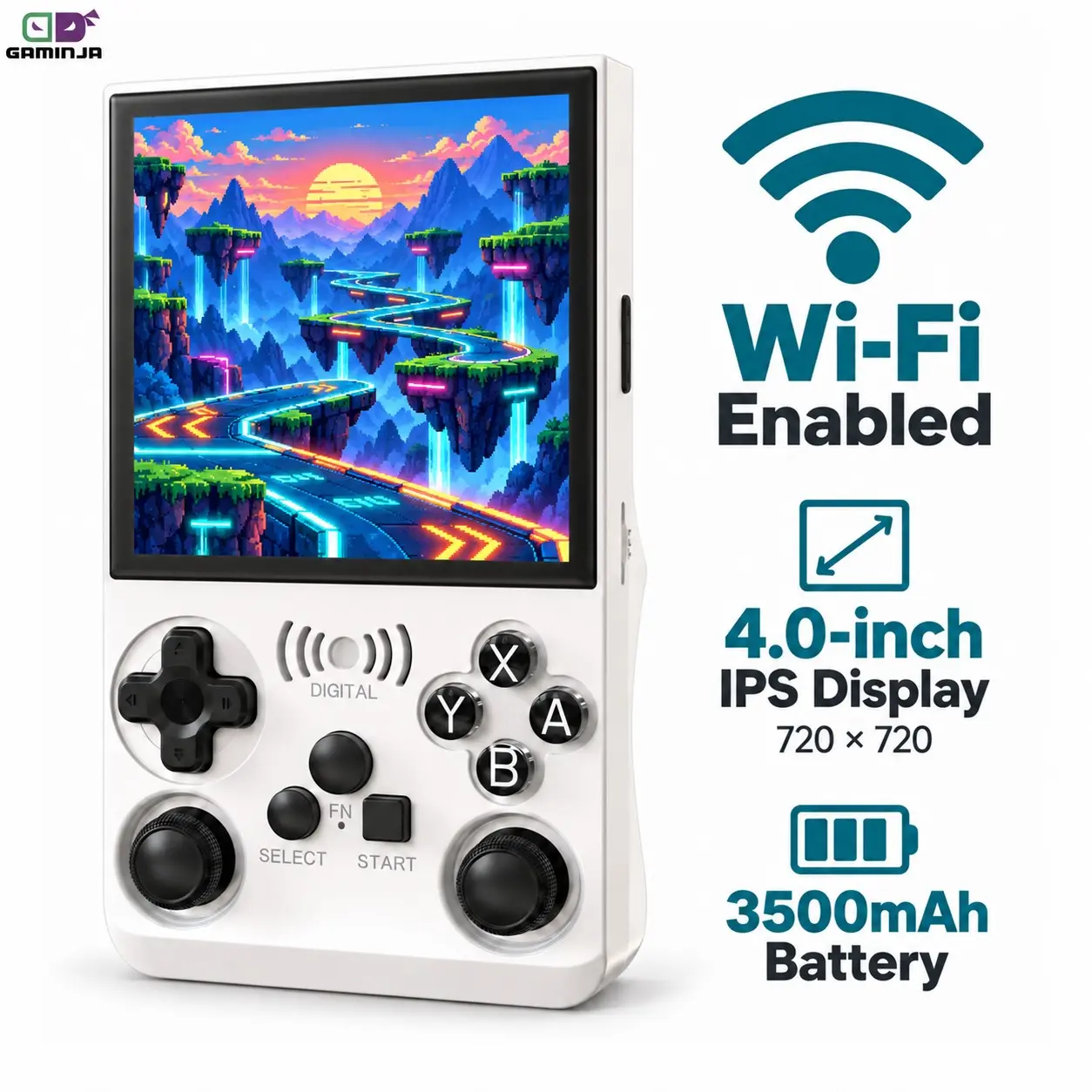GAMINJA Portable Retro Handheld Game Console, 4-Inch 720×720 IPS Display, Android System, WiFi, Bluetooth 4.0, 19 Emulators, Pocket Gaming Device for Travel & Gifts