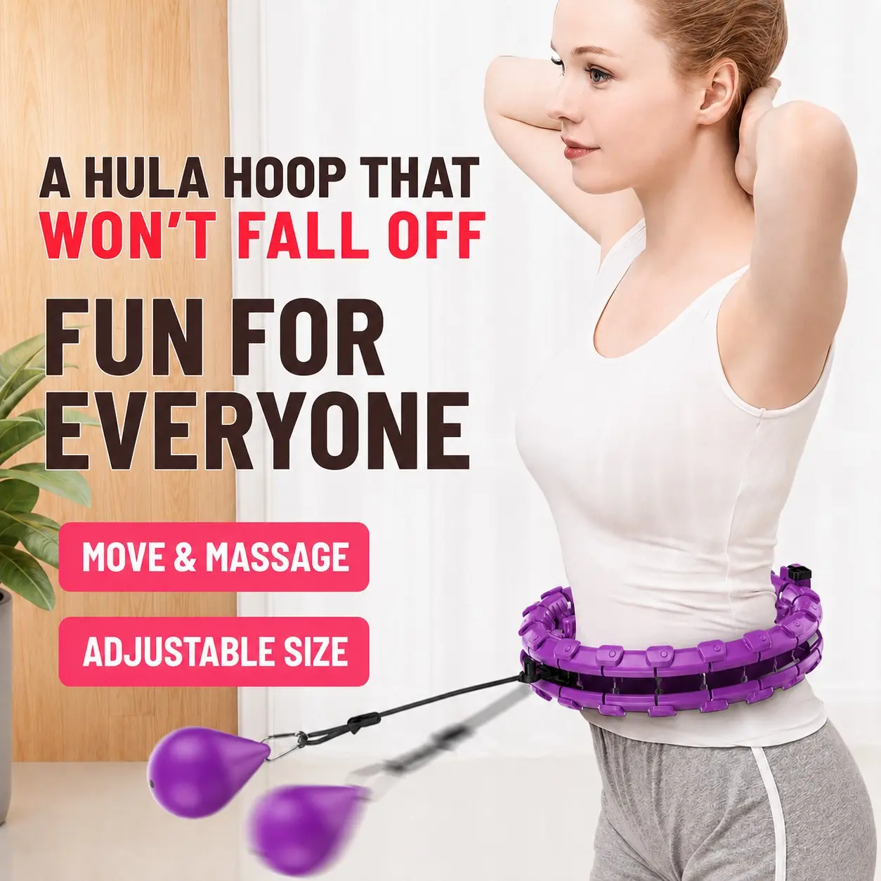Fitness Hula Hoop, 24-Piece Detachable Women's Exercise Ring, Adult Abdominal Fitness Smart Weighted Hula Hoop, Workout Gear, Adjustable Portable Hoops