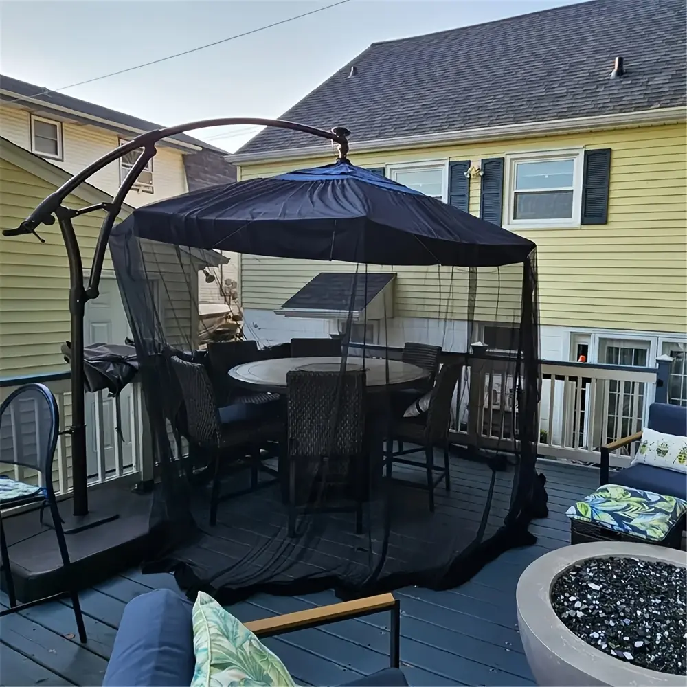 [Adjustable Mosquito Net] 1pc Black Outdoor Mosquito Net With Adjustable Height & Width, Zippered Door & Mesh Screen, For Patio, Garden, Balcony - Insect-Proof & Sun Shade, Easy Setup & Storage, Lightweight Design- For Backyard, Poolside, Outdoor Dining A