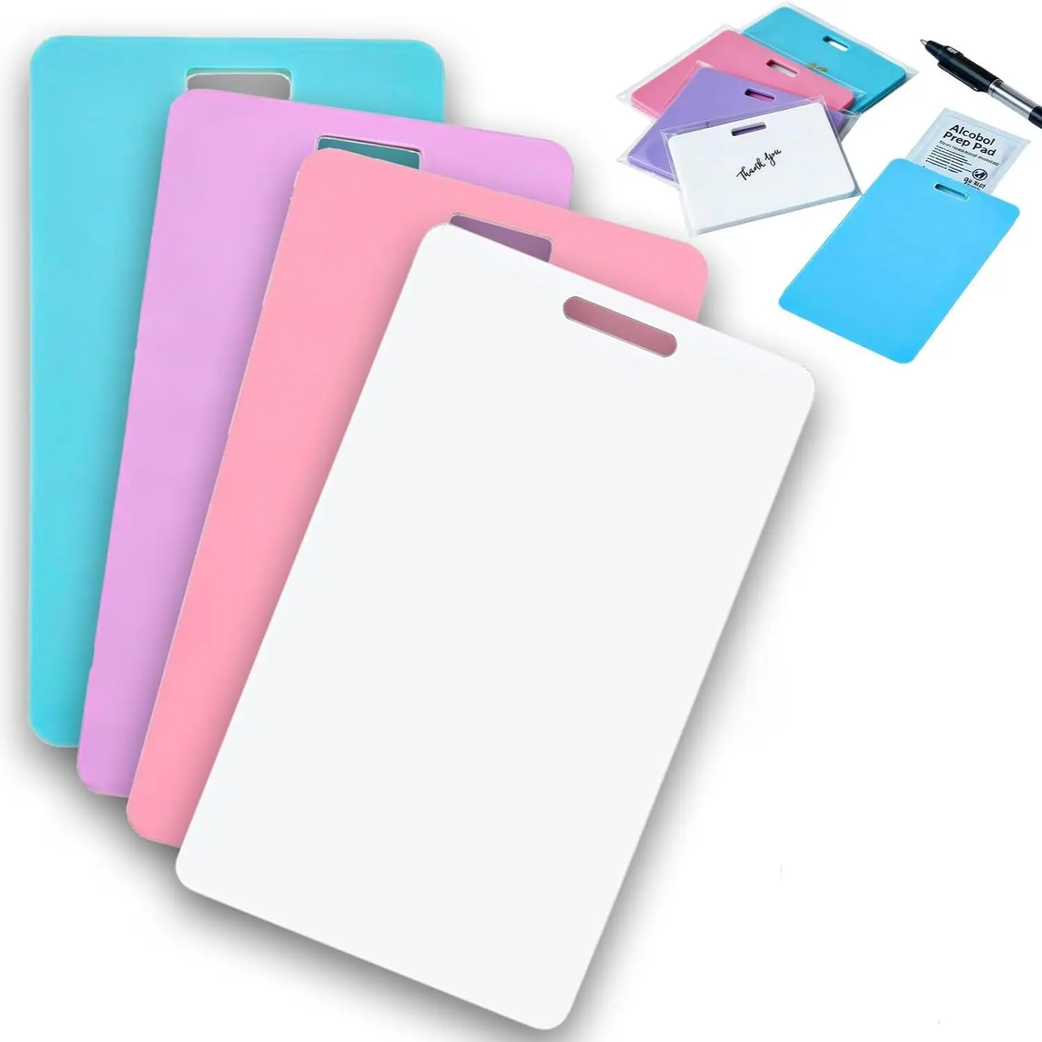 Eraserable ID Card Memo Pad, 4 Reusable Silicone Holders, ID Holders for Badges, Ballpoint Pen Writing, Alcohol Erase, Lightweight, Ideal for Nurses, Doctors, Teachers