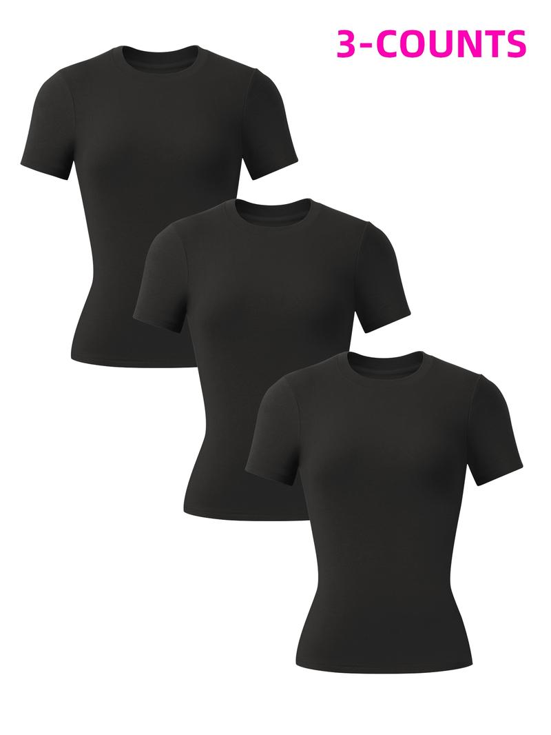 Women's Solid Sports Tee, Breathable Comfortable Short Sleeve T-shirt for Yoga Gym Workout Running, Ladies Sportswear for Summer