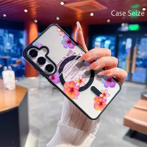 Phone Case - Tropical Hibiscus And Plumeria Bloom with Dreamy Vibes Black Border Magnetic Phone Case, Anti-Yellowing, Slim Lightweight & Bare Feel, Luxury Premium Design for Samsung Galaxy S22 S23Fe S24 S25 Plus Ultra