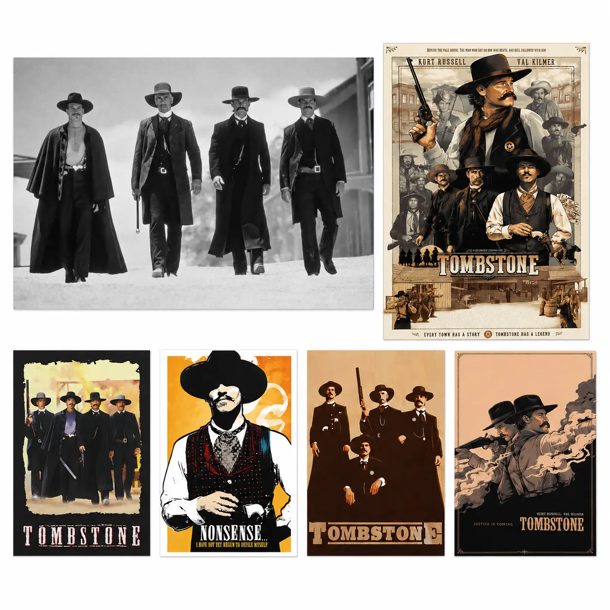 Holliday and Wyatt Earp Vintage Black-and-White Art Poster - Tombstone Movie HD Retro Printed Waterproof Canvas Print, Antique Home Decor Wall Ornament