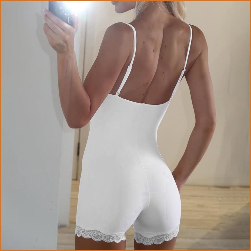 KODA & CO 04 Lace Trim Sleeveless Bodysuit For Women  Adjustable Spaghetti Strap High Waist Sexy Shapewear