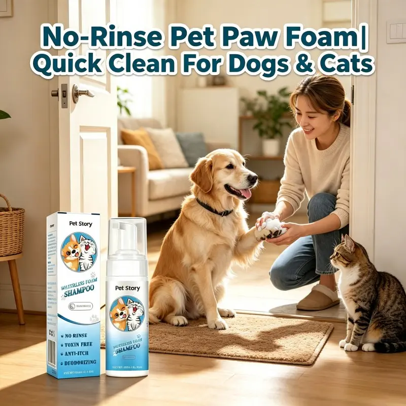 Pet Waterless Foam Paw Cleanser for Dogs & Cats, No‑Rinse Gentle Pet Paw Cleaner Foam Anti‑Bacterial Moisturizing Quick Clean for After‑Walk Daily Pet Paw Care