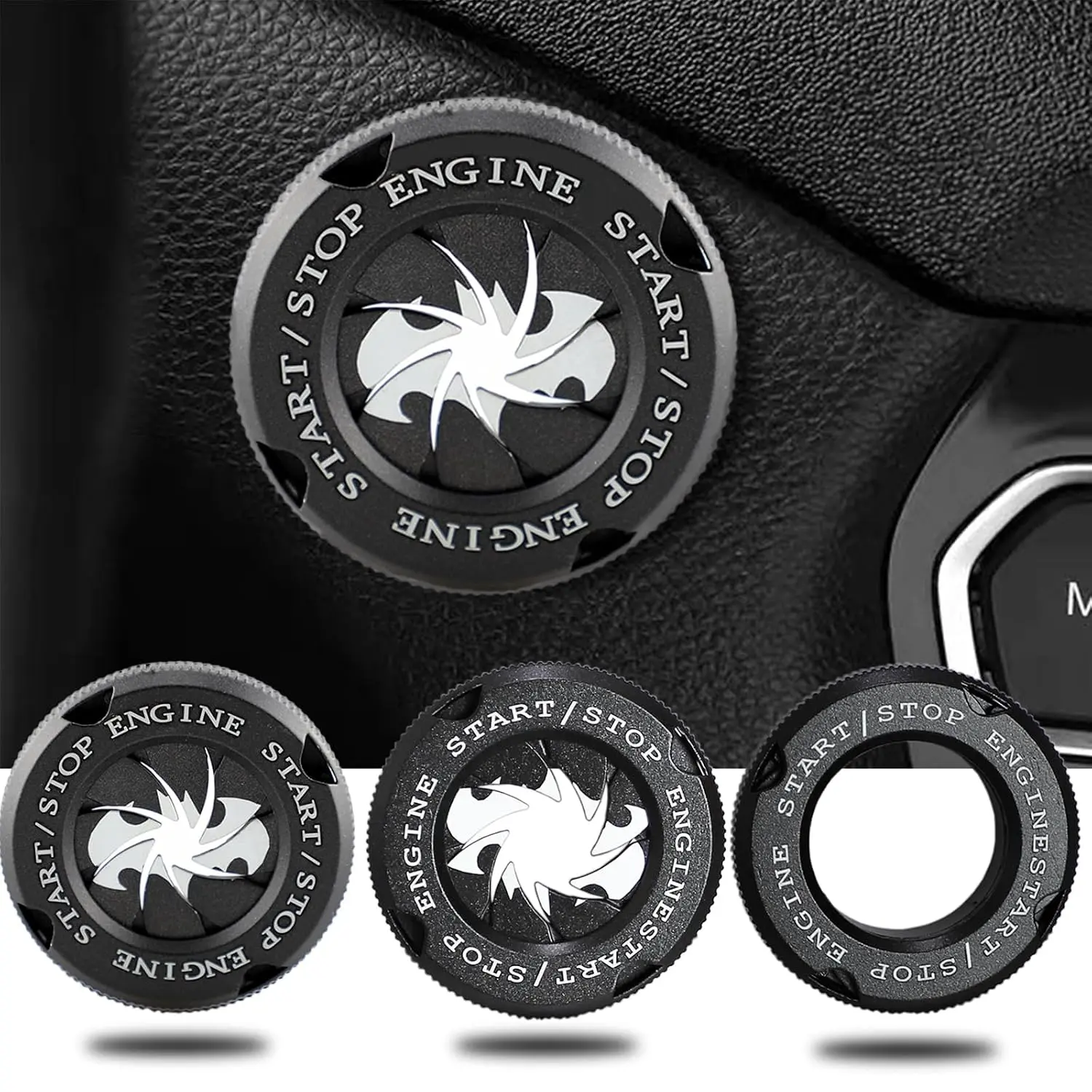 Bat Rotary  Push Start Button Cover, Engine Start Stop Button Cover Interior Accessories, Anti Scratch  Protective DIY Decoration,  for Men (Bat Black)