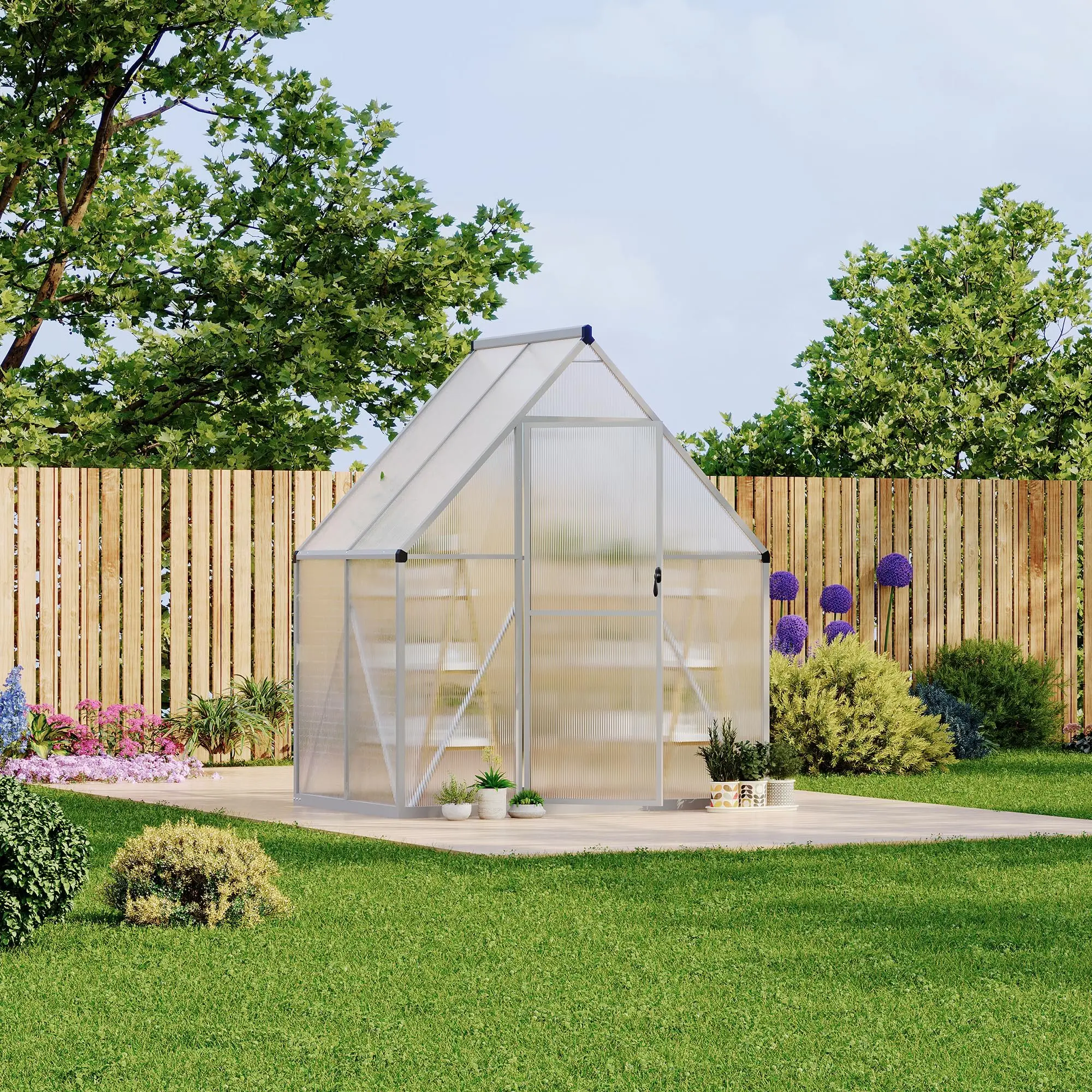 Garvee 6X4 ft Polycarbonate Greenhouse, Outdoor Walk-in Greenhouse with Roof Vent, Quick Setup Structure, Enhanced Ventilation System for Plants