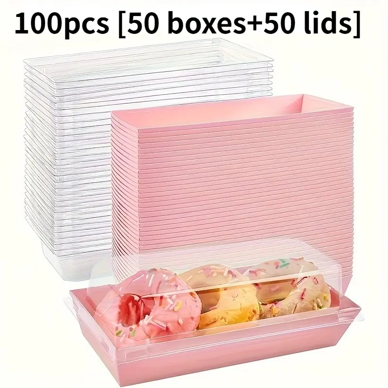 100 Piece Set (50 Boxes + 50 Lids) Transparent, Bread Box, Cookie Box, Snack Box for Pastries, Sandwiches, Cupcakes, Strawberries, Christmas, Birthday, Baking Supplies