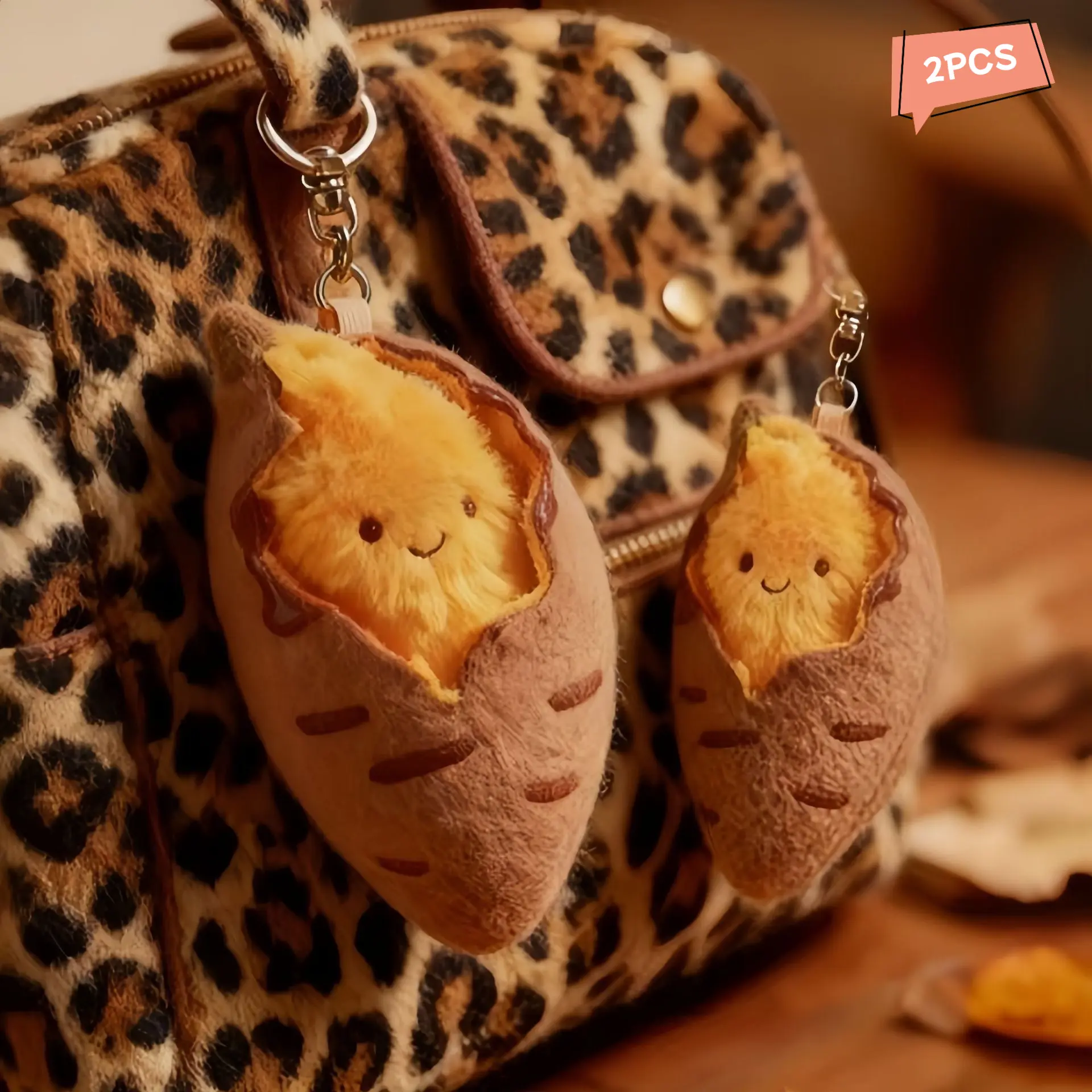 2PCS Soft Plush Roasted Sweet Potato Stuffed Toy Keychains, Unisex Purse Bag Charm Collectibles, Autumn-Winter Girl Children’s Decoration Gift, Keychain For Purse