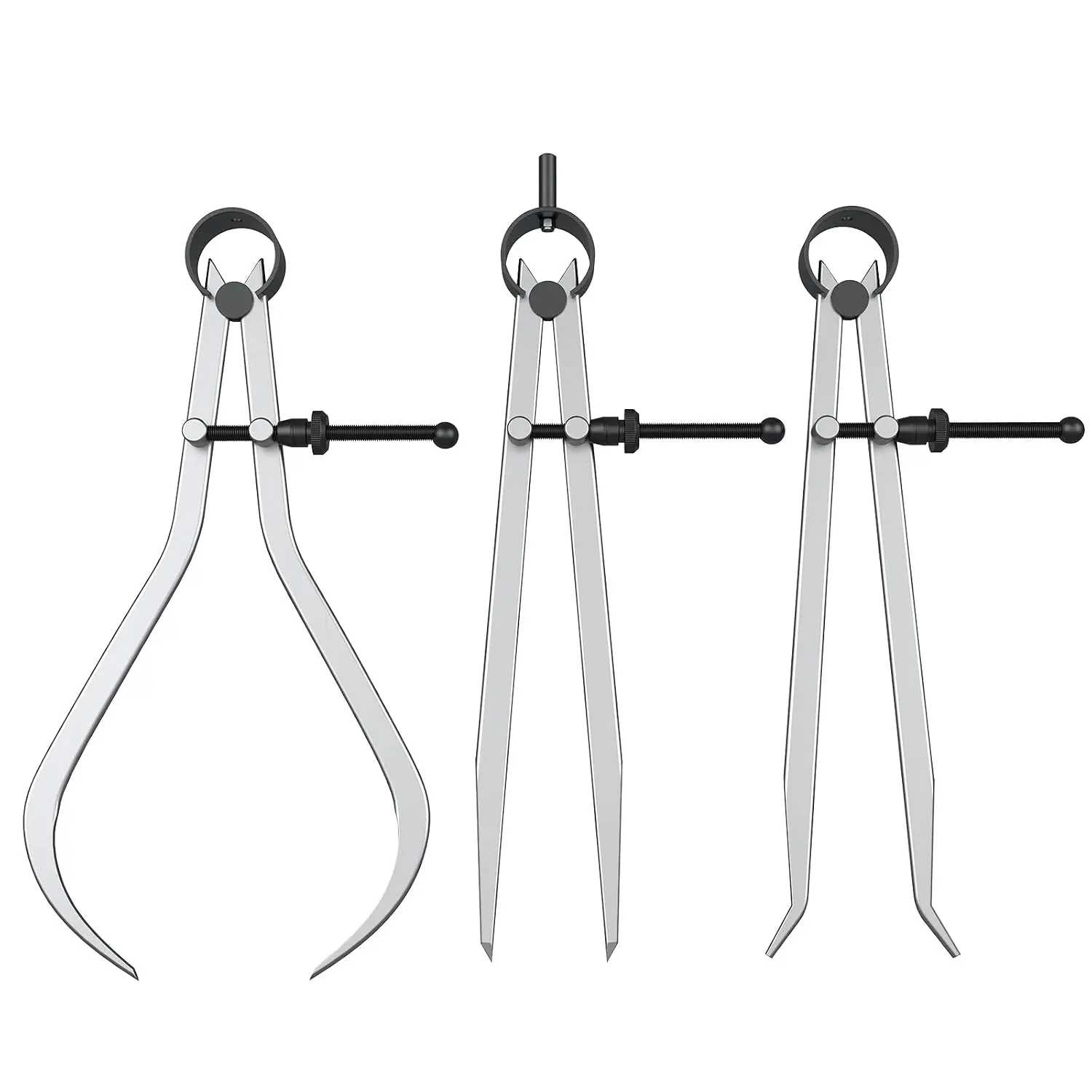 3 count Spring Caliper/Divider Set, Carbon Steel Long Inside and Outside Divider Caliper 8-Inch, Adjustable Lockable Spring Wing Calipers for  Turning and Lathe Work