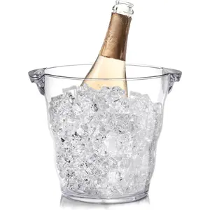 Ice Bucket, 4 Liter Plastic Champagne Bucket Chiller, Thick Clear Beverage Tubs with Handle, Thick Wine Cooler Bucket for Bar, Home, Parties, for Wine or Champagne Bottles