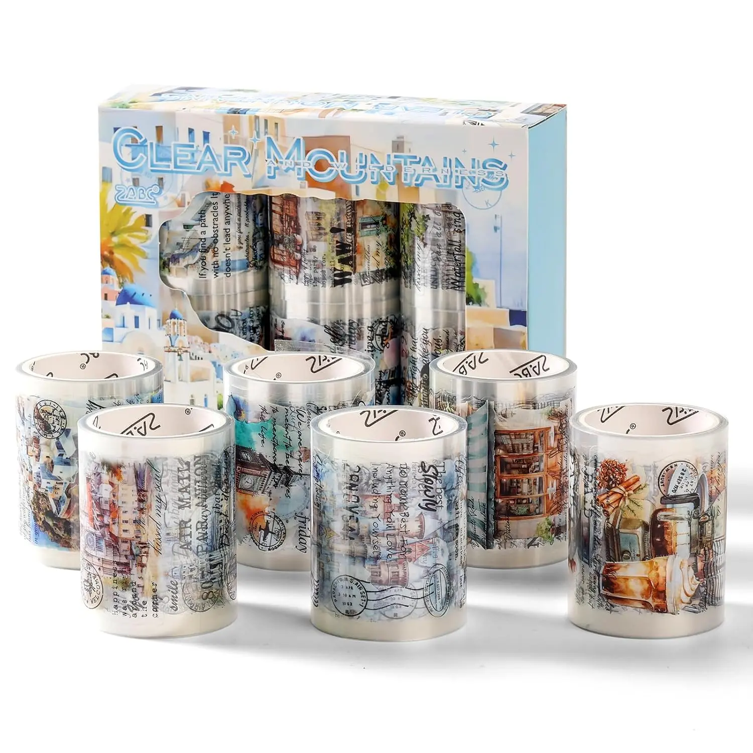 6 Rolls  Tapes Set Pre Cut Tape Stickers City Stickers journaling Tape Transparent Sticker Books for Scrapbooking Scrapbook Tape Decorative