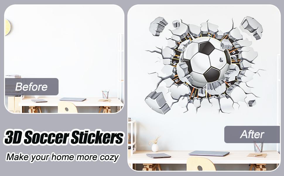 SITAKEYFMHK Create a dream soccer-themed space!These 3D football wall decals are self‑adhesive, removable and waterproof.Great DIY decor for kids’ bedroom, playroom or living room, ideal for little sports fans✨