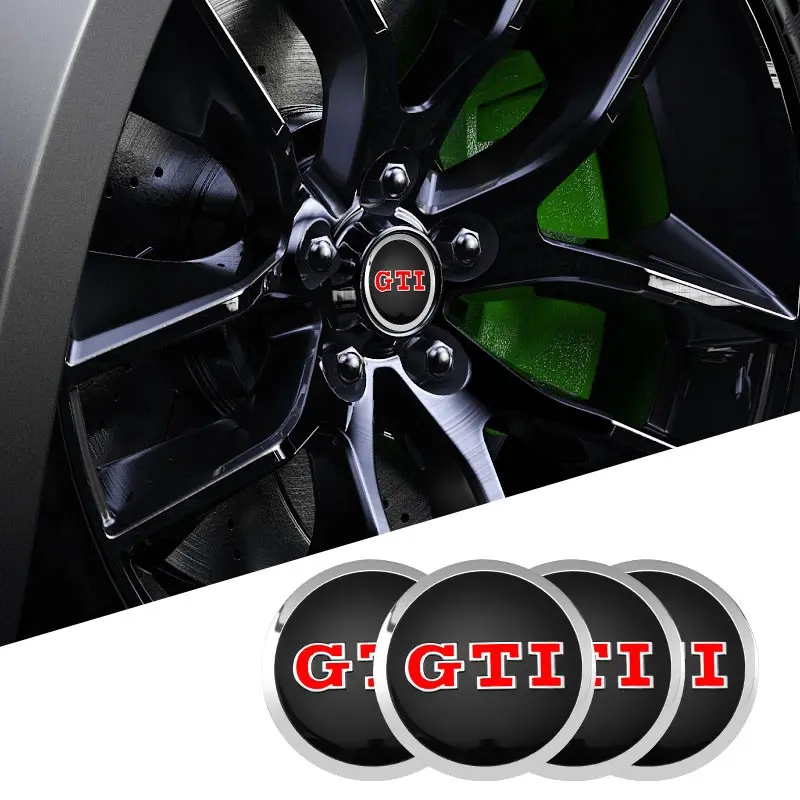 4pcs Car Wheel Stickers 56mm Auto Center Hub Cap Decal For VW GTI Polo Golf Passat Touareg Jetta Tiguan Taos ID.3 ID.7 Atlas Amarok ID.5 ID.4 Arteon Variant Taigo Nivus Caddy Virtus CC Touran Sharan Beetle Scirocco