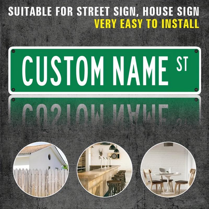 Customizable Aluminum Street Name Sign, 16X4 Inches, Easy Install, Weather-Resistant, Multipurpose Wall Hanging Decor for Home, Bar, Man Cave, Outdoor Use, English Text, 40X10Cm Christmas Decorations