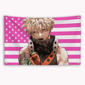 Aesthetic Wall Hanging Decorative Tapestry My Hero Academias Bakugou Katsuki American Flag Banner Tapestry Outdoor Decors Garage Decoration Funny Flags For Bedrooms Flagavalentine's gift for bf