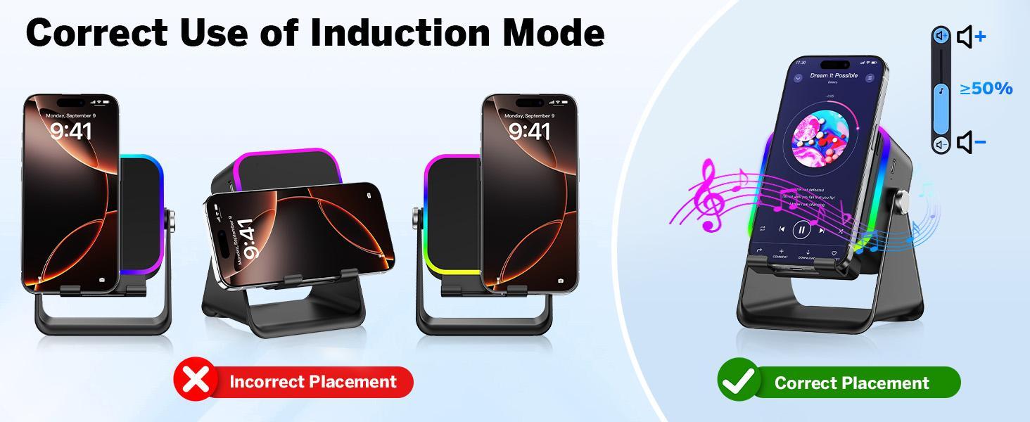 Premium New 5in1 Wireless Induction Audio Speaker Phone Stand Rechargeable Emergency Power Bank 360° Adjustable Mobile Tablet Stand
