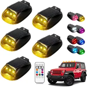 Solar LED Cab Lights for Trucks, No Drill Waterproof Roof Lights with Vibration Sensor, 8 Colors Universal Car Accessories
