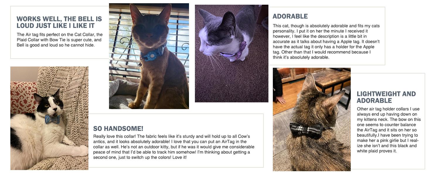 Airtag Cat Collar with Bells and Bowtie -Safety Elastic Band Kitten Collar for Apple Air Tag Holder- Cute GPS Cat Tracker Collars for Girl Boy Cats and Puppies, Adjustable 8"-12" Pink