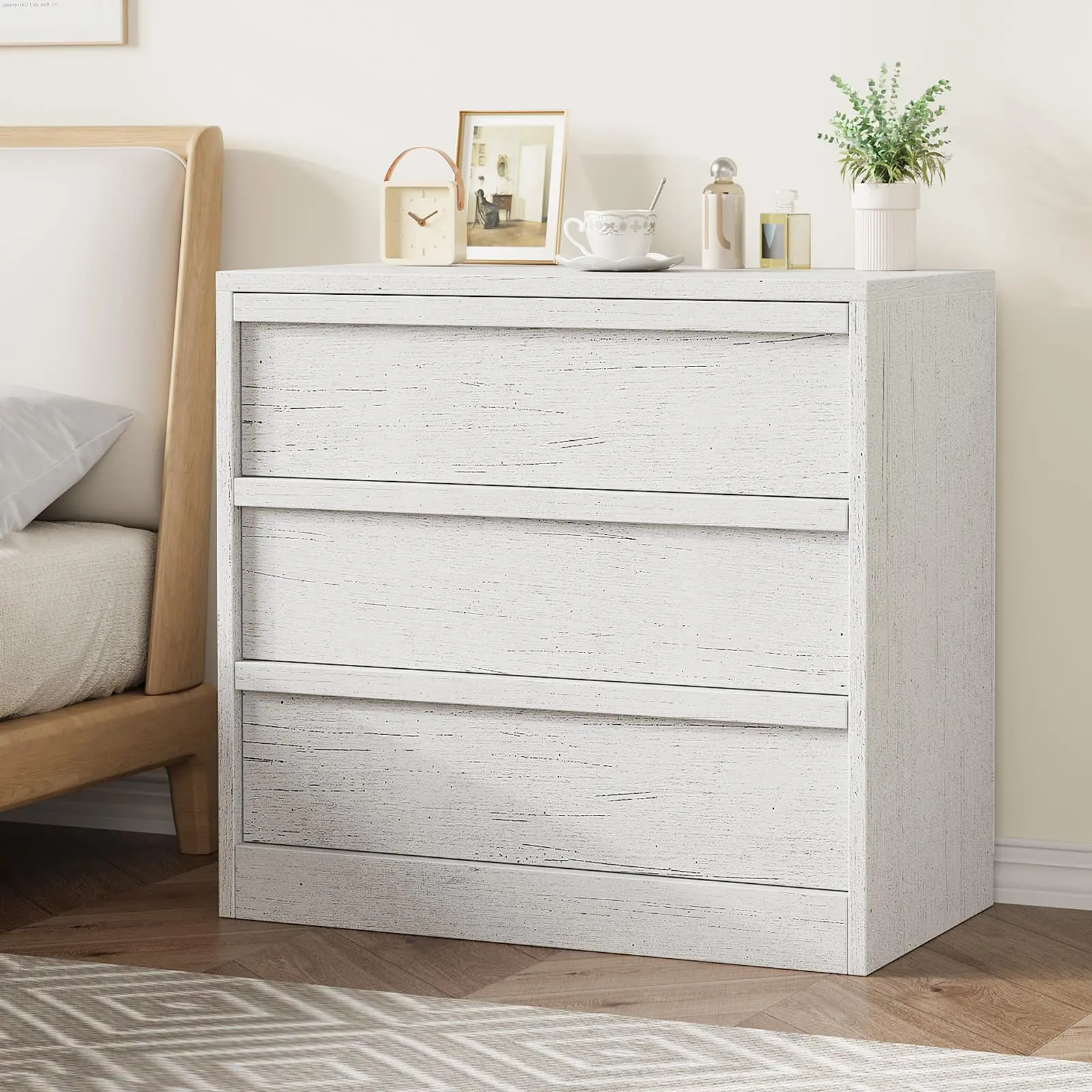 Gaomon 3-Drawer Thickened Wood Dresser - Anti-Tip Base, Easy Setup, Large Drawers, Smooth Glide, Large Storage - Modern Small Bedroom Nightstand, Living Room End Table, Nursery Cabinet