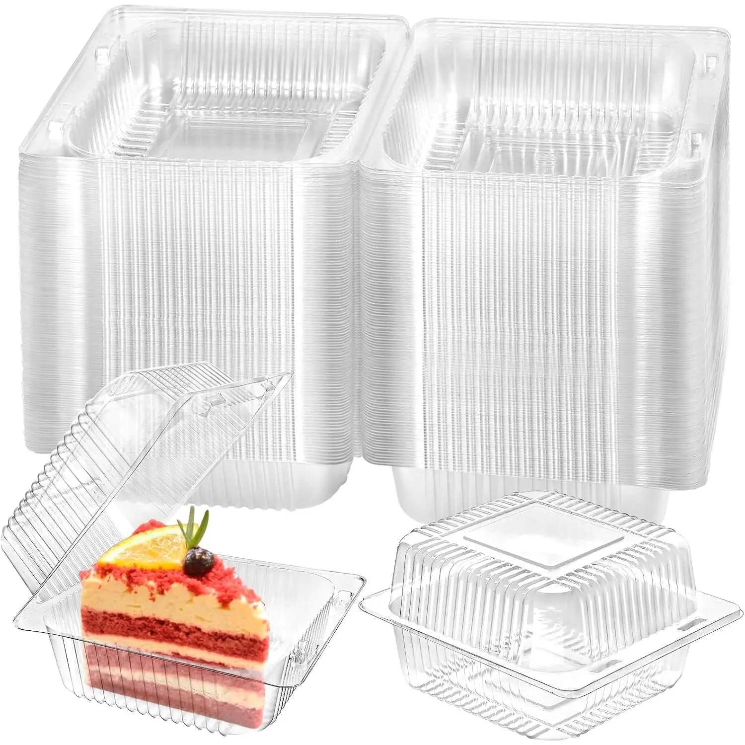 Plastic Clamshell  Containers, 50 Pack | Clear Square Cake Slice Containers with Hinged , Disposable To Go Boxes, For Mini Cake, Salad, Sandwich, Dessert, Cookie