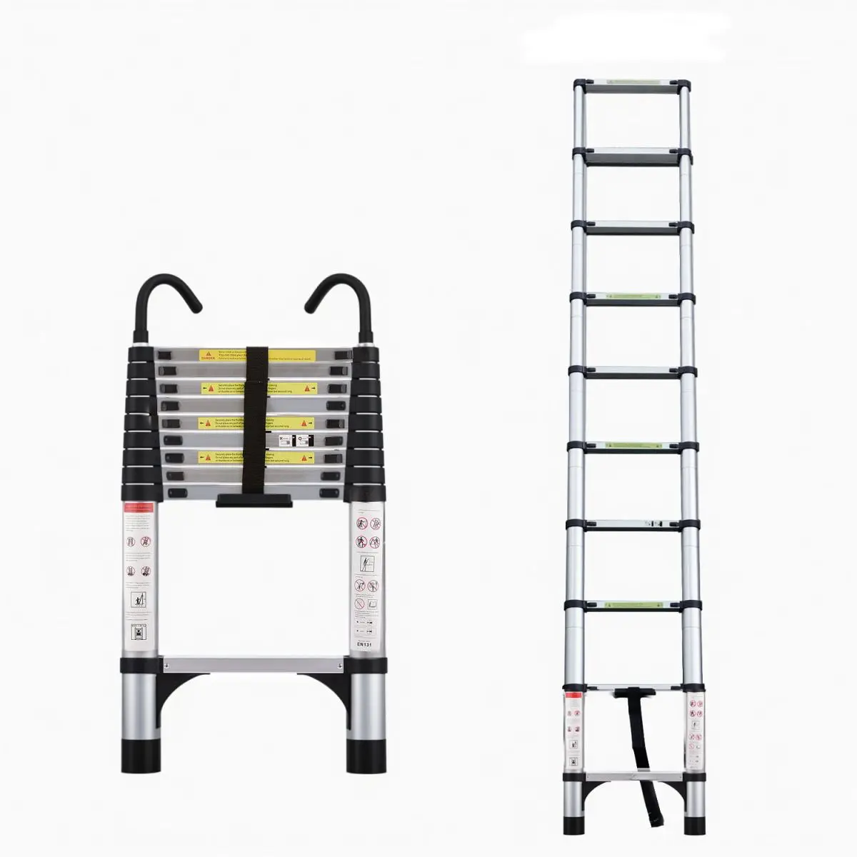 9.5 Foot Aluminum Telescopic Ladder 330 LBS Max Load Anti-Pinch Lock With Stabilizers & Hooks Lightweight Compact Retractable Extension Ladder For Home Decor Window Cleaning Industrial Maintenance