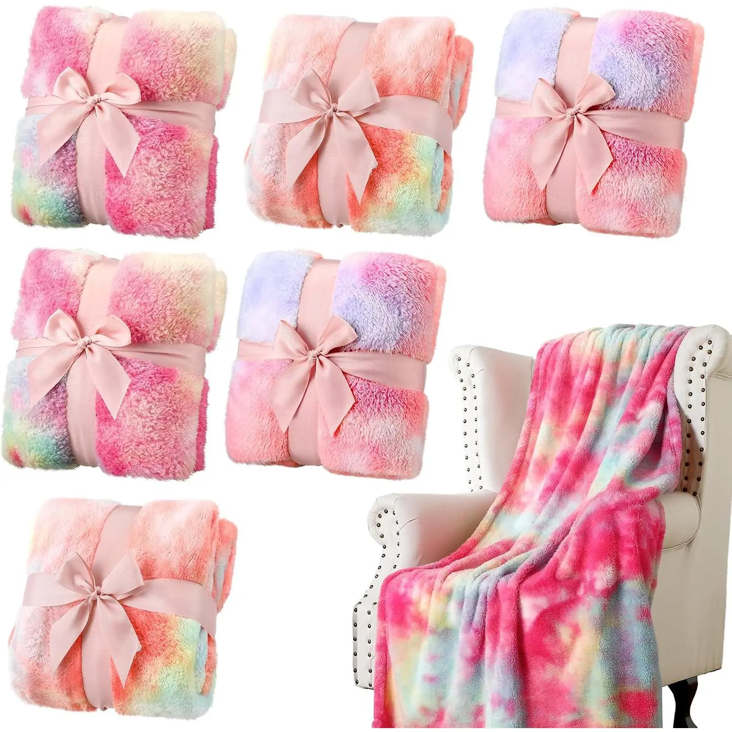 6 count Sleepover Blankets for Girls 40"x60" Tie Dye Fleece Throw Blankets Bulk Flannel Soft Lightweight Aesthetic Plush Room Decor for Sleeping Party Gifts Sofa Couch Travel Bed Decor