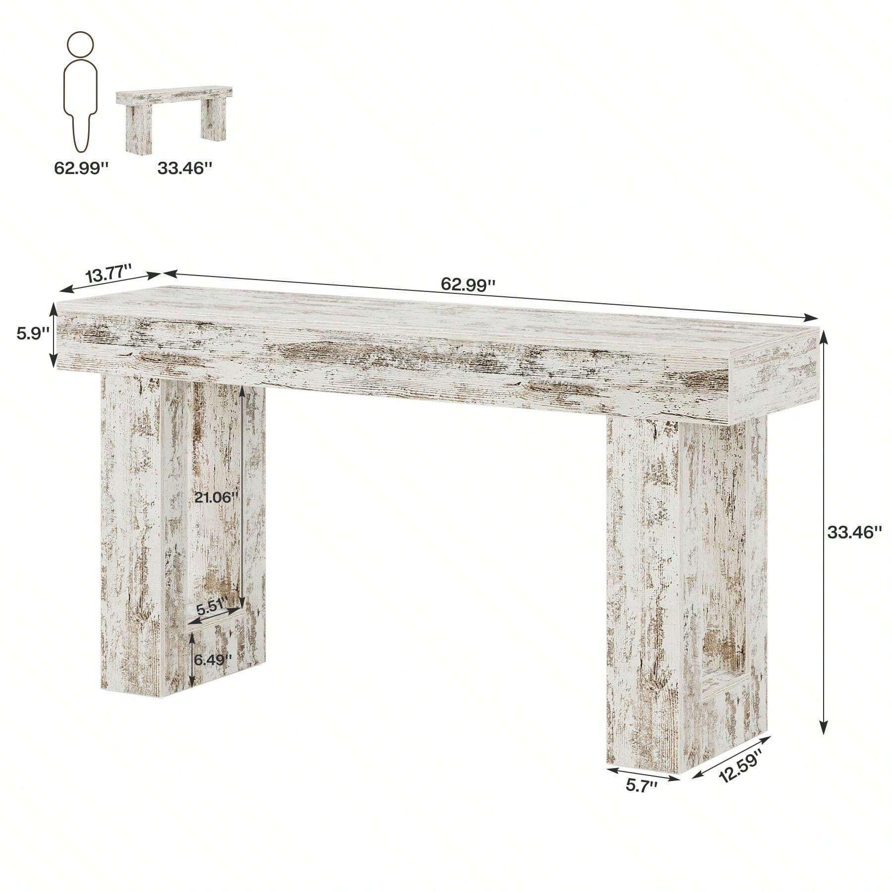 Farmhouse Console Table, 63-Inch Long Wooden Sofa Table Behind The Couch, Narrow Entryway Table For Entrance, Hallway, Living Room, Light Brown