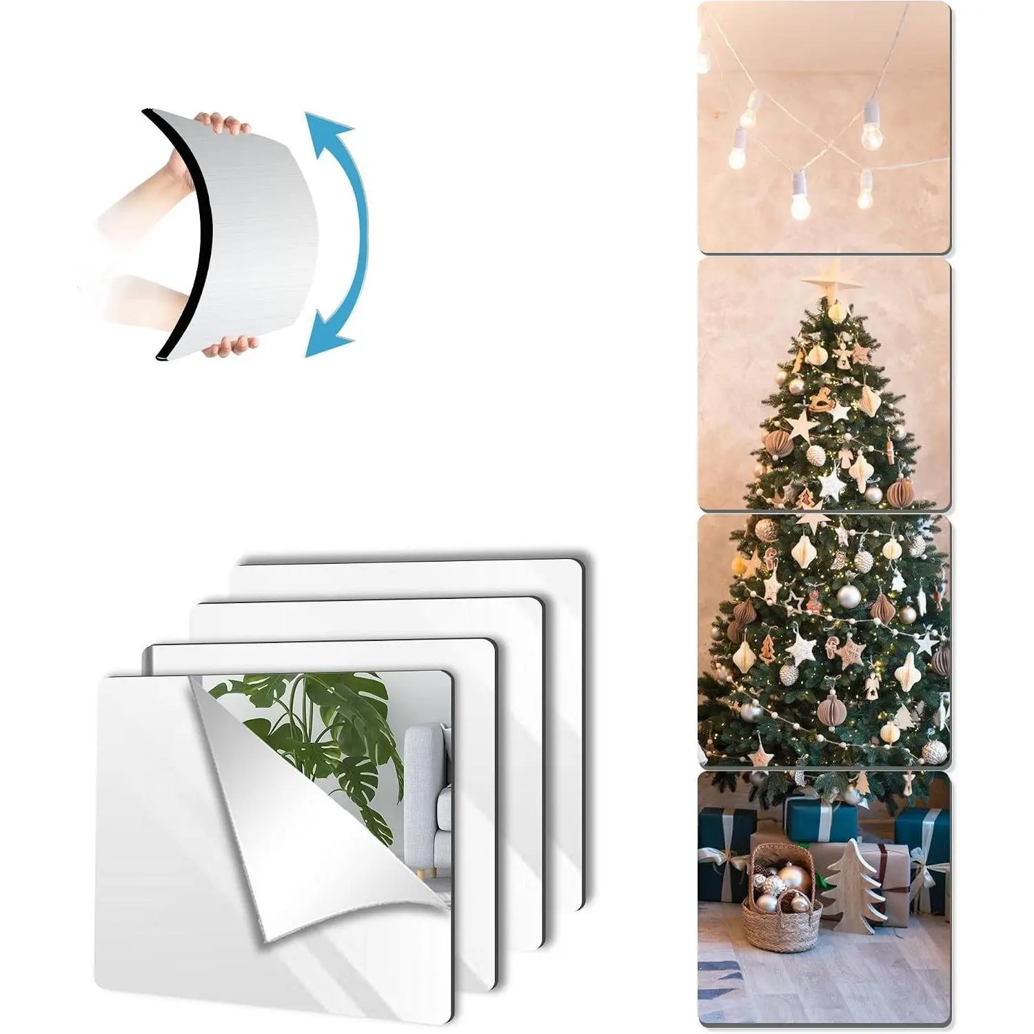 Unbreakable Full Length Wall Mirror, 4Pcs 10x10 Inch Acrylic Mirror Tiles, Shatterproof Plexiglass Stick on Mirrors for Kids Classroom Decor, Non Glass Children Mirrors