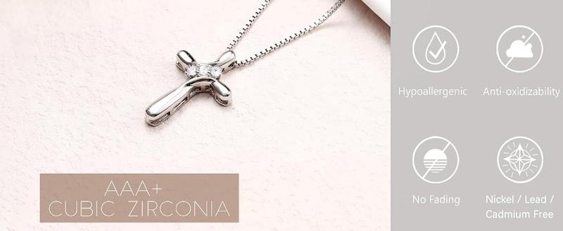 FUNRUN 925 Sterling Silver Cross Necklace for Women with 1MM Box Chain 18 Inches Iron Cross Necklace Daily Clothing Decor,Trendy All-match&