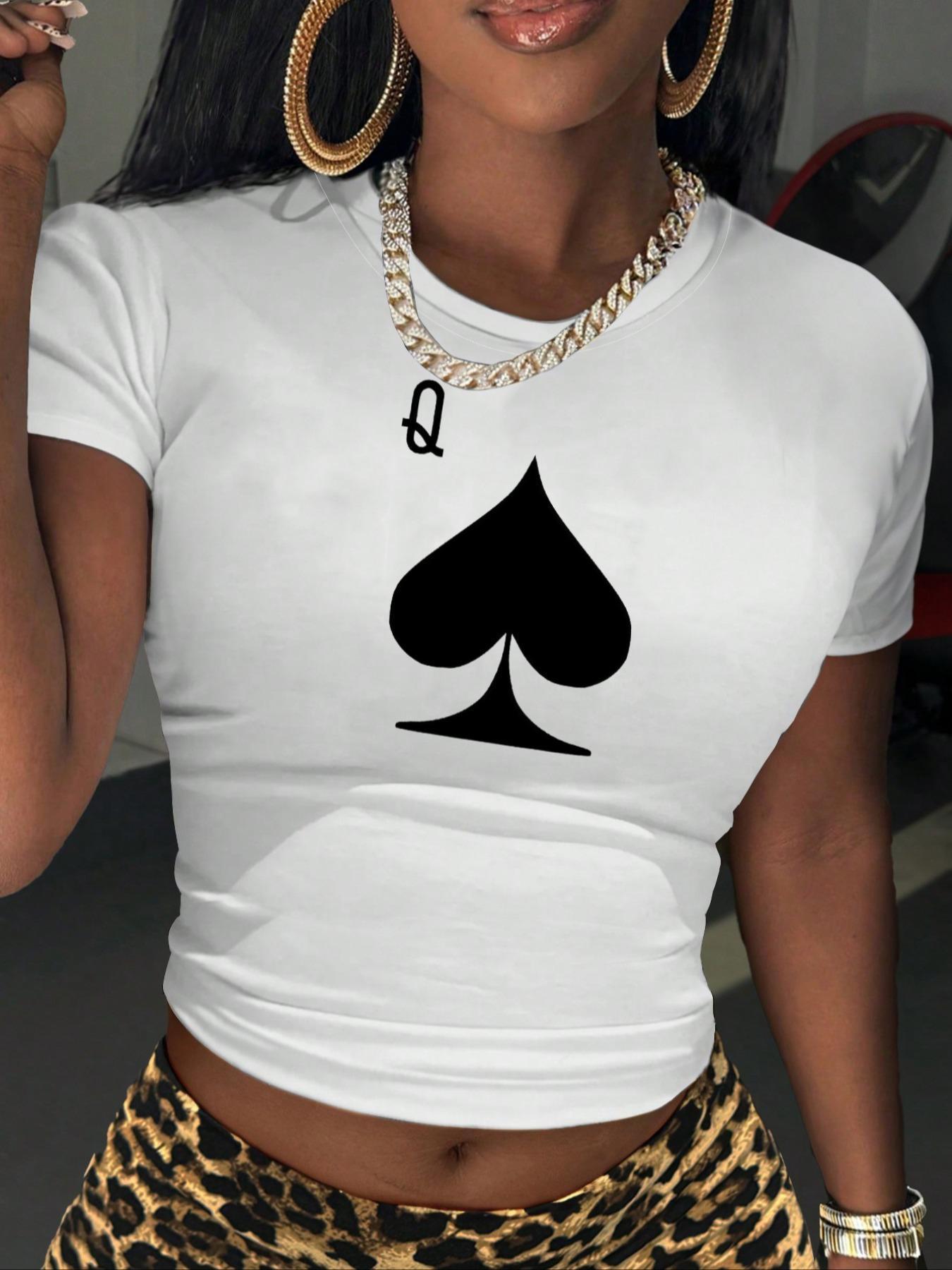 Women's Round Neck Crop Tee Top, Fashion Casual Streetwear Short Sleeve Graphic T-shirt for Everyday Holiday Vacation Outdoor Wear, Ladies Clothes for Summer, Clothing