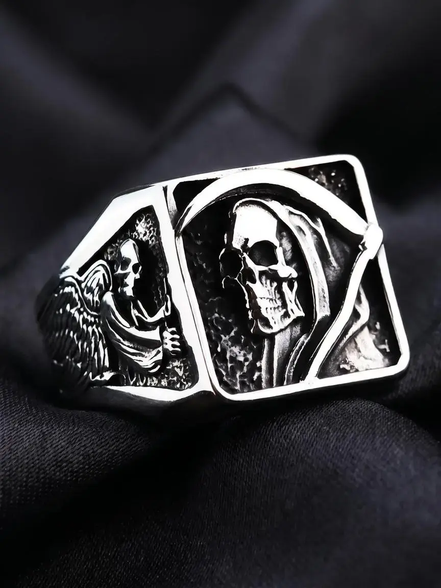Vintage Skull Pattern Ring, Punk Style Stainless Steel Ring for Men & Women, Dark Aesthetic Rings, Fashion Jewelry for Party, Daily Decor, Trendy All-match & Exquisite Jewelry for Birthday Gift, Halloween