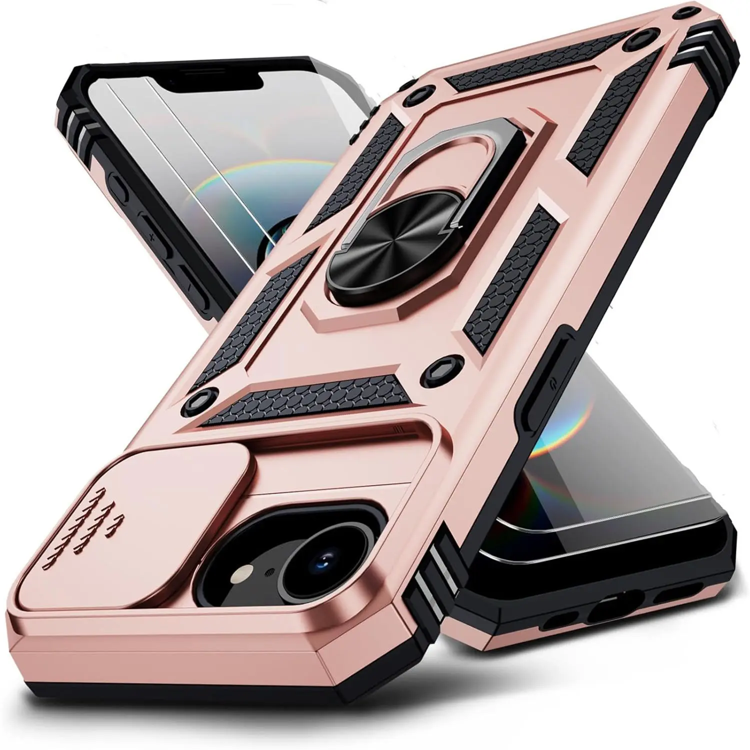 1PCS Phone Case: The Phone Case Is Compatible with iPhone 17E 16E 8 7 Back Cover, Featuring a Sliding Camera Lens Cover and a Rotatable Ring Holder. It Is a Heavy- Duty Shock- Absorbing Phone Case That Is Sturdy, Durable, and Has a Cool Appearance