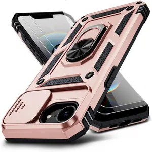 1PCS Phone Case: The Phone Case Is Compatible with iPhone 17E 16E 8 7 Back Cover, Featuring a Sliding Camera Lens Cover and a Rotatable Ring Holder. It Is a Heavy- Duty Shock- Absorbing Phone Case That Is Sturdy, Durable, and Has a Cool Appearance