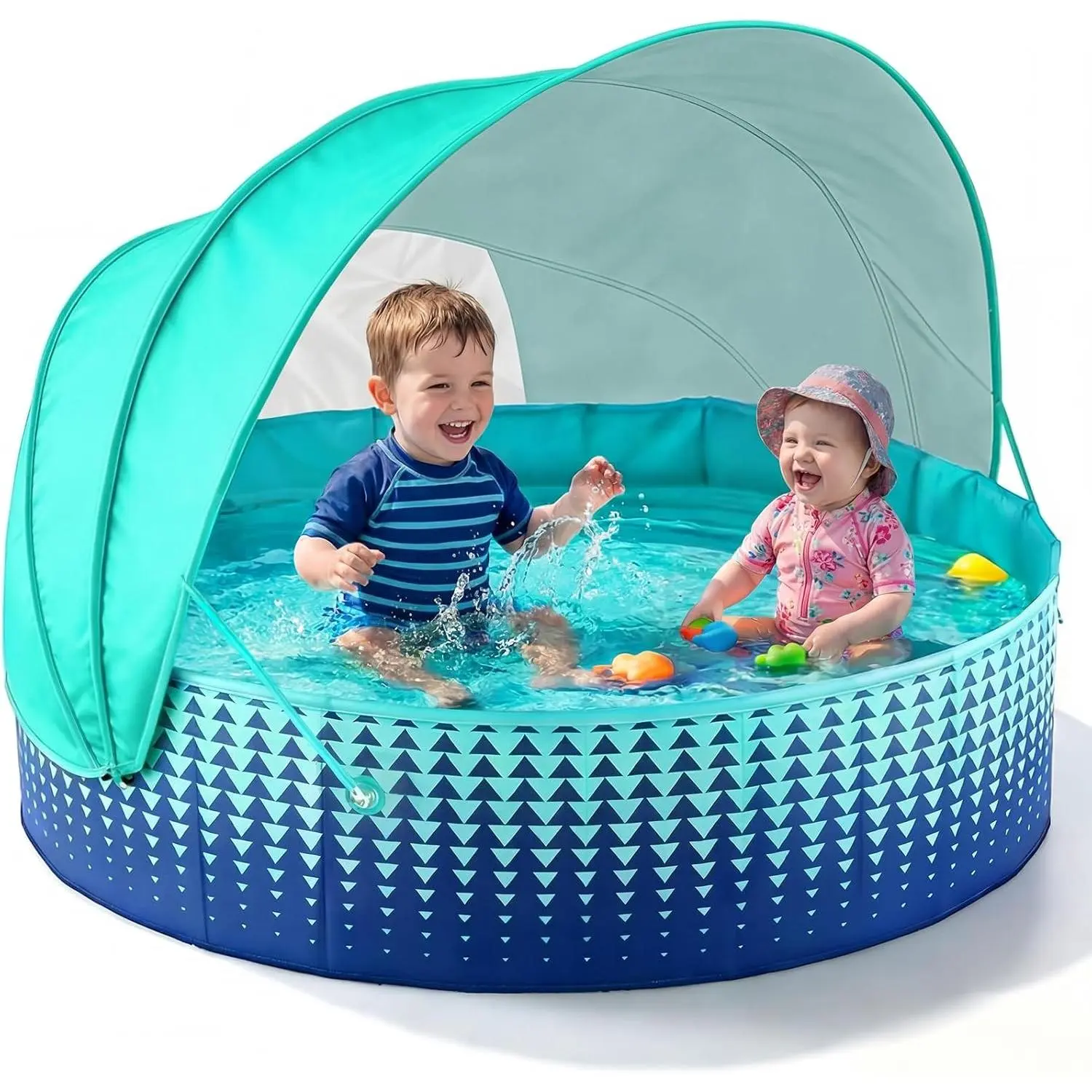 Kiddie Baby Pool with Canopy - Foldable Infant Toddler Kids Pool with Shade Baby Beach Essentials Tent Swimming Wading Pools for Toddlers 1-3 + Kids Dogs Ball Pit Backyard Water Play, 40"