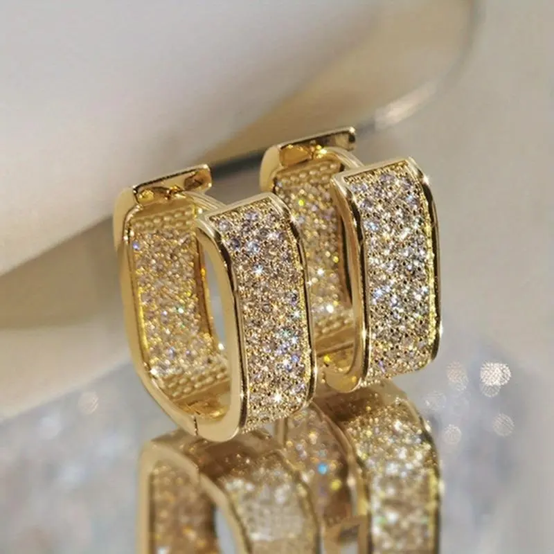 Dainty Paved  Hoop Earrings Plated Ear Jewelry Decoration For Women & Girls Daily Wear