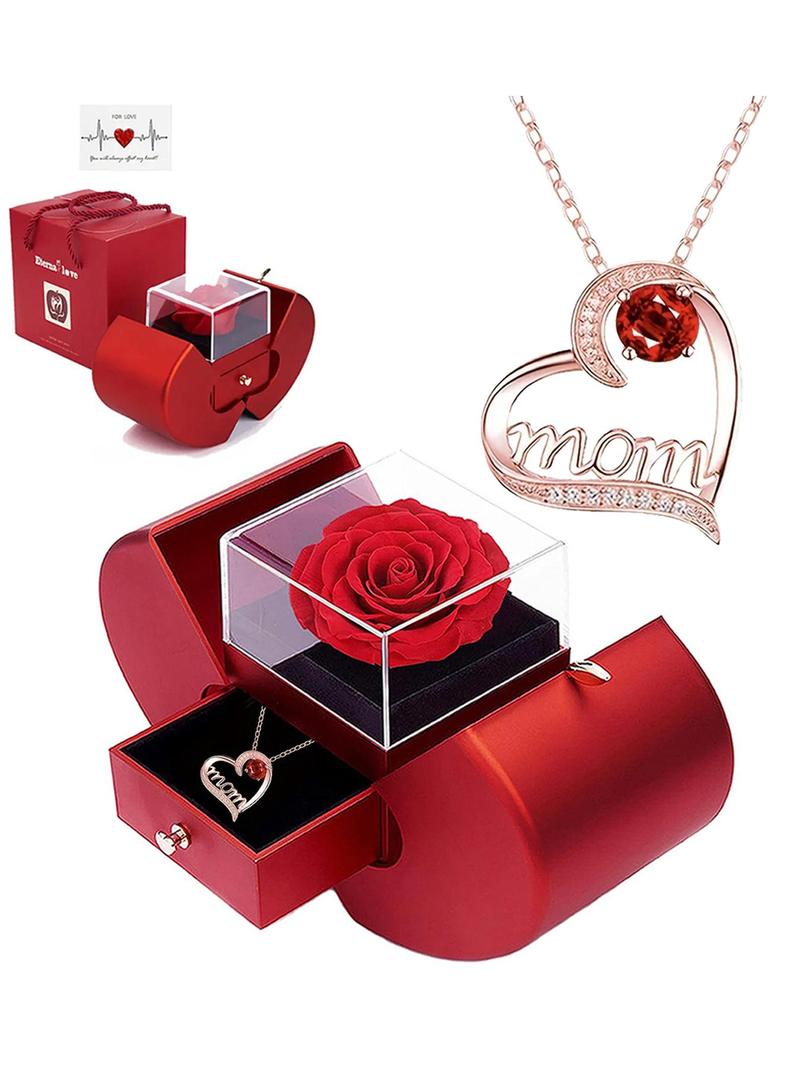 Creative Artificial Crystal & Rhinestone Decor Heart Pendant Necklace, Engraved Letters Necklace with Romantic Box & Flower, Summer Jewelry, Fashionable Matching Jewelry Gift for Mom, Gifts for Girlfriend Valentine Gifts For Gf