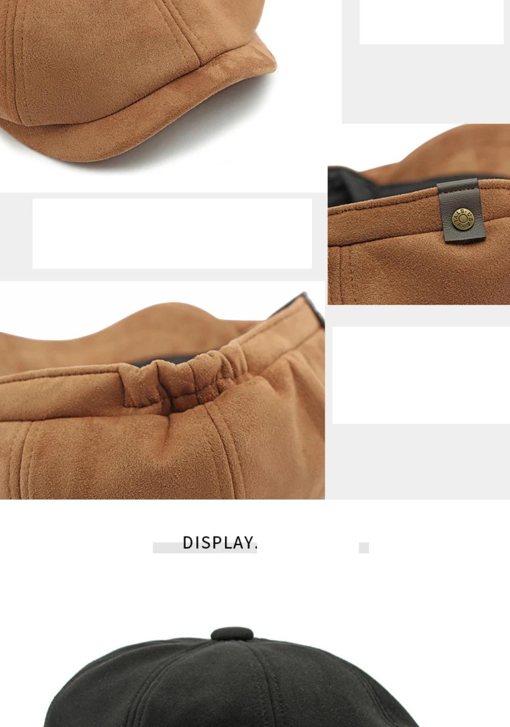 HT4580 Berets Men Women Hot Sale Suede Beret Cap Solid Octagonal Flat Cap Male Female Autumn Winter Hat Artist Painter Beret Hat