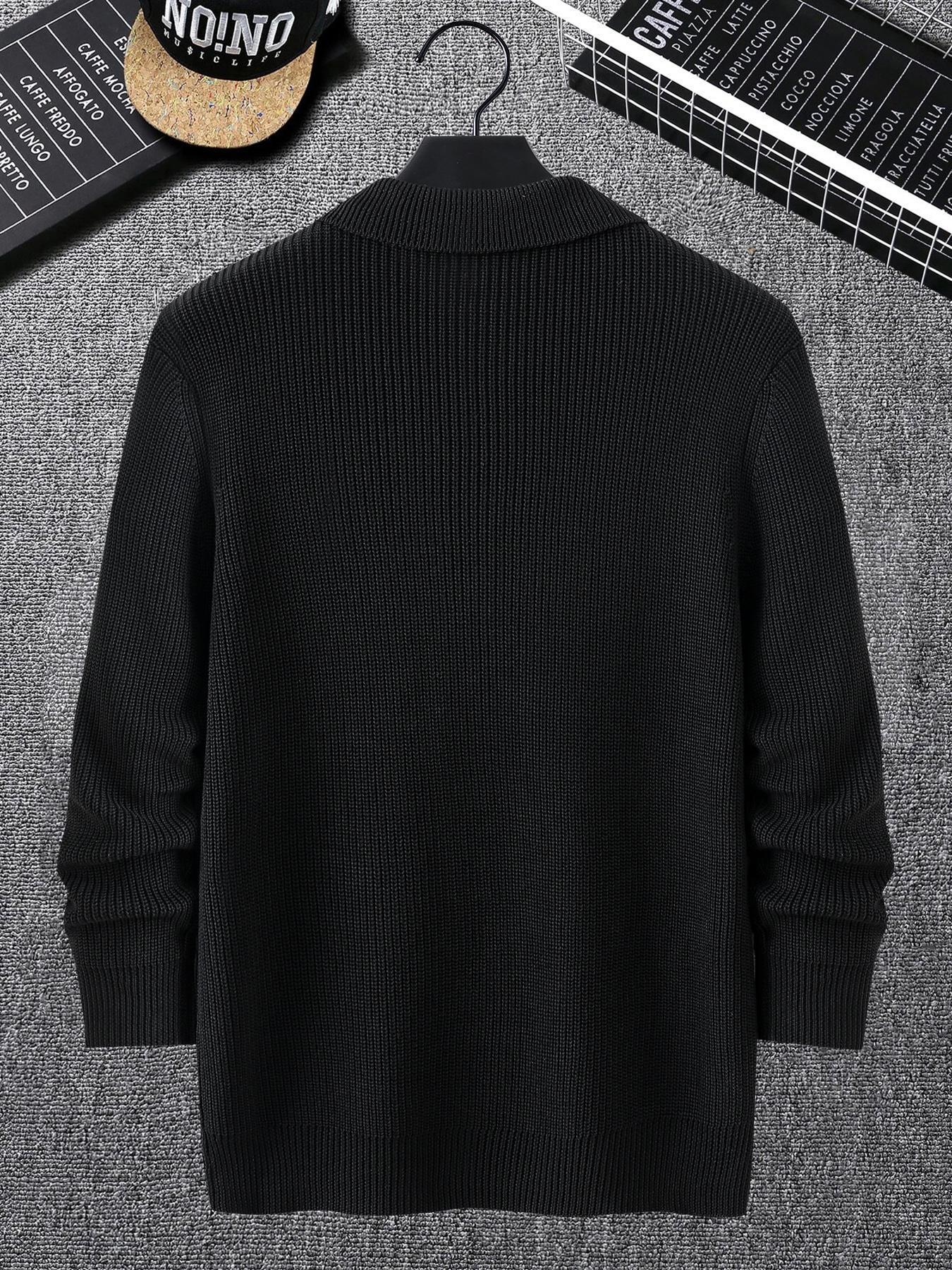 Men's Solid Zip Up Half Placket Longsleeves Collar Sweater, Regular Fit Casual Cozy Long Sleeve Jumper for Fall, Men's Fall Knitwear for Daily Wear, Vintage Clothing Tops, Lightweight Knitwear, Street Casual Jumper