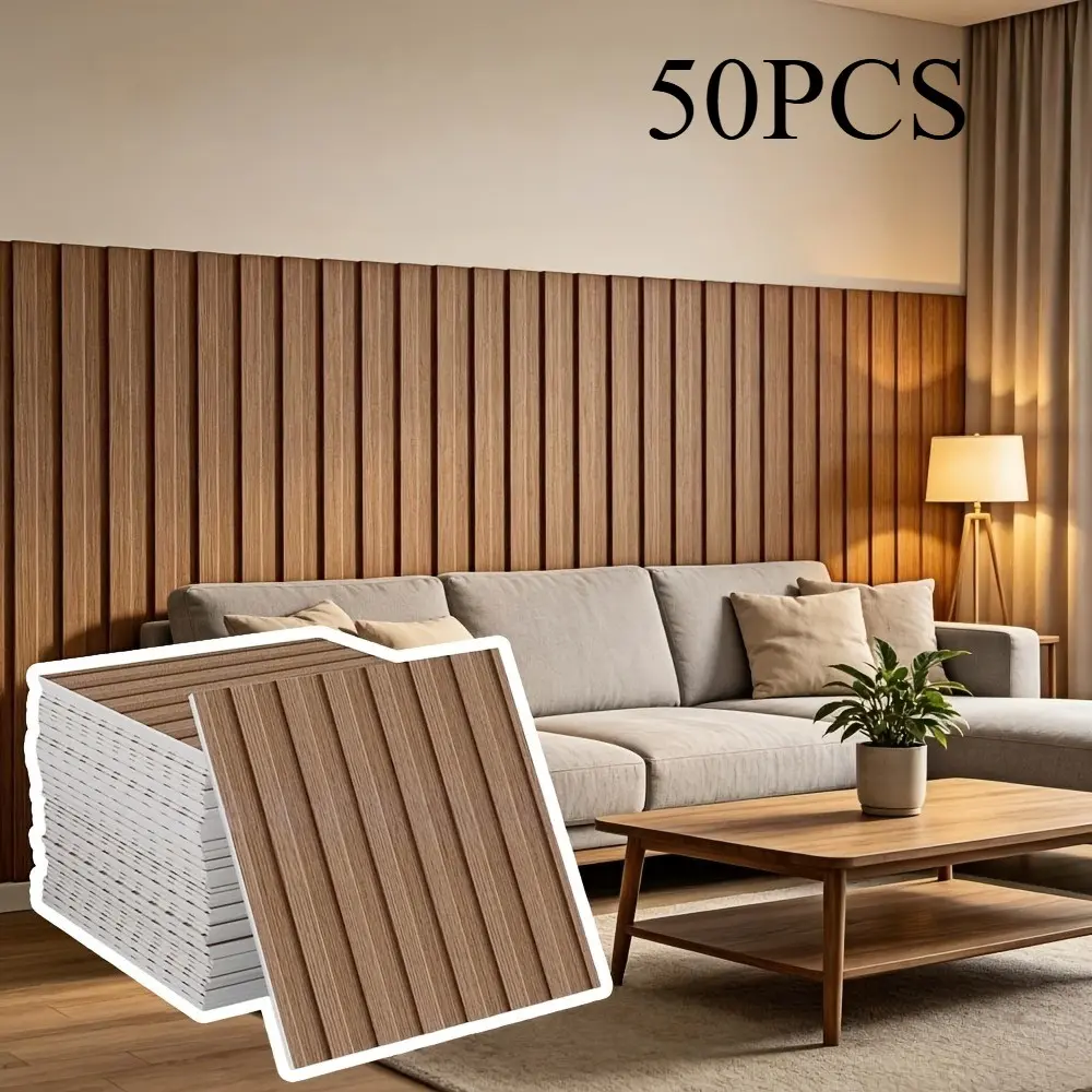 50pcs Vintage Wood Grain Grid Wall Stickers, Accent Wall Peel and Stick, Self-Adhesive Wallpaper, Easy Installation, PVC Material, 30x30cm, for Bedroom, Kitchen, Living Room