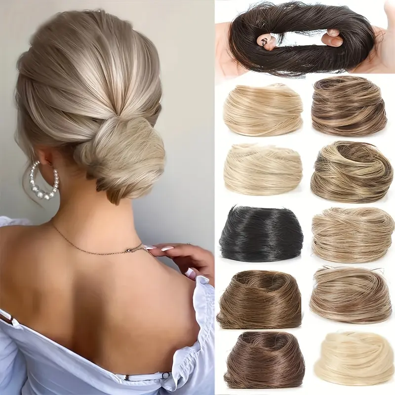 Women's Straight Scrunchie Messy Bun Volume Hairpiece - Anti-Thinning Volumizing Synthetic Hair Extensions, Rubber-Pull Updo Chignon Accessory for Adults Female, Straightened Synthetic Extensions & Pieces